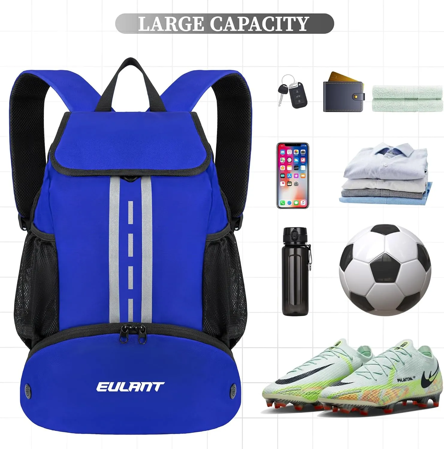 EULANT Soccer Backpack with Shoes Compartment, Waterproof Drawstring Bag for Sport Gym Swim Yoga Travel Football Volleyball