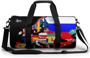 Europe Flags Map Print Gym Sport Bag Travel Duffel Bags Weekender Carry on Tote Bags for Women Men