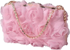 Evening Bag for Women Rose Shaped Clutch Bag Polyester Handbag Small Shoulder Bag Bridal Wedding Purse