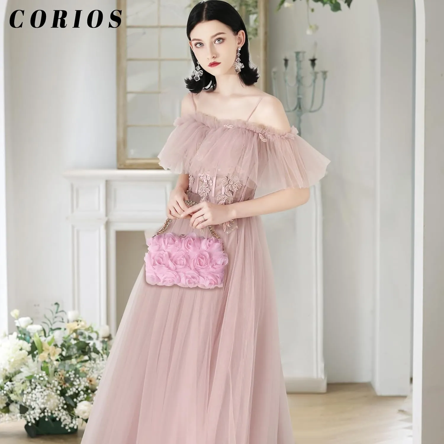 Evening Bag for Women Rose Shaped Clutch Bag Polyester Handbag Small Shoulder Bag Bridal Wedding Purse