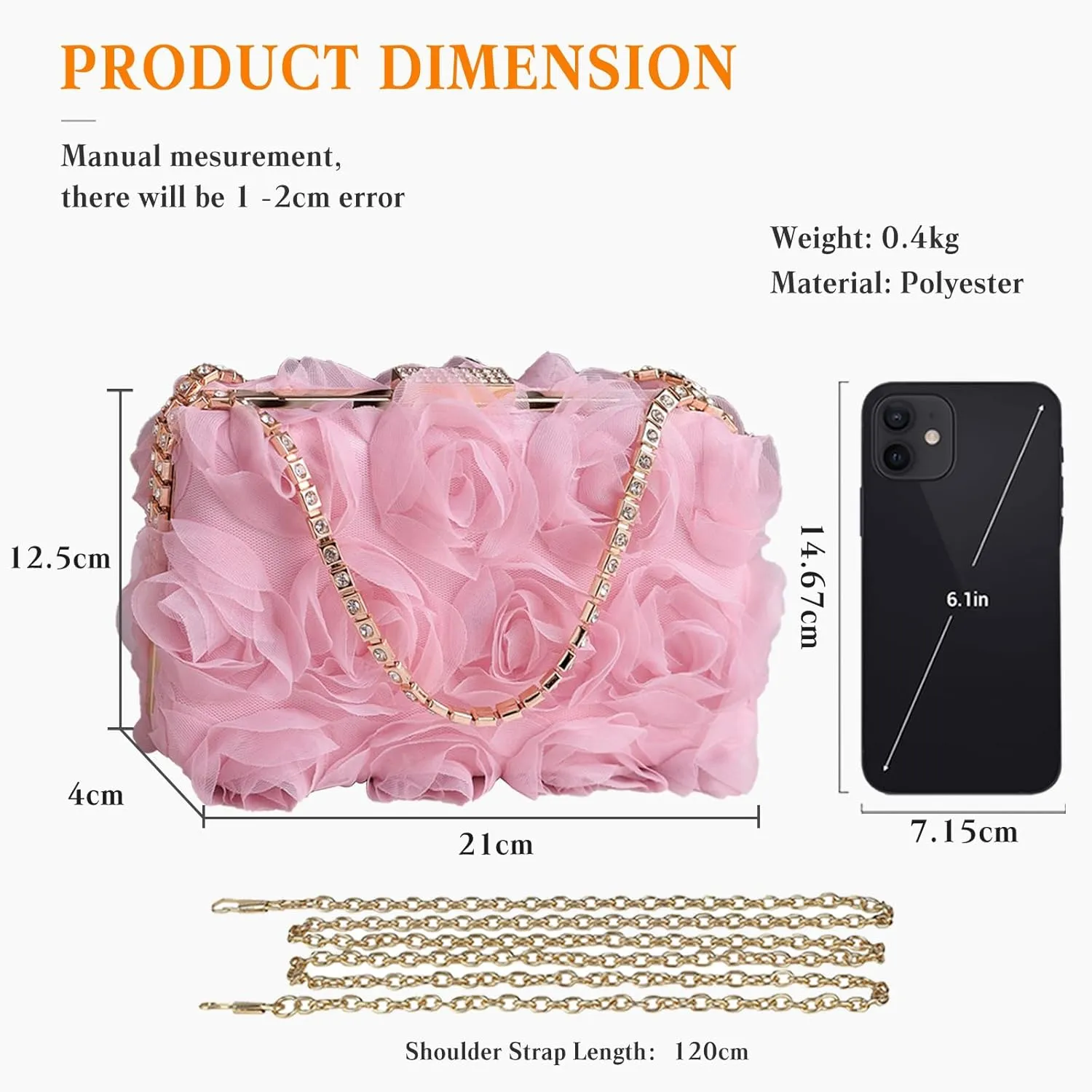Evening Bag for Women Rose Shaped Clutch Bag Polyester Handbag Small Shoulder Bag Bridal Wedding Purse