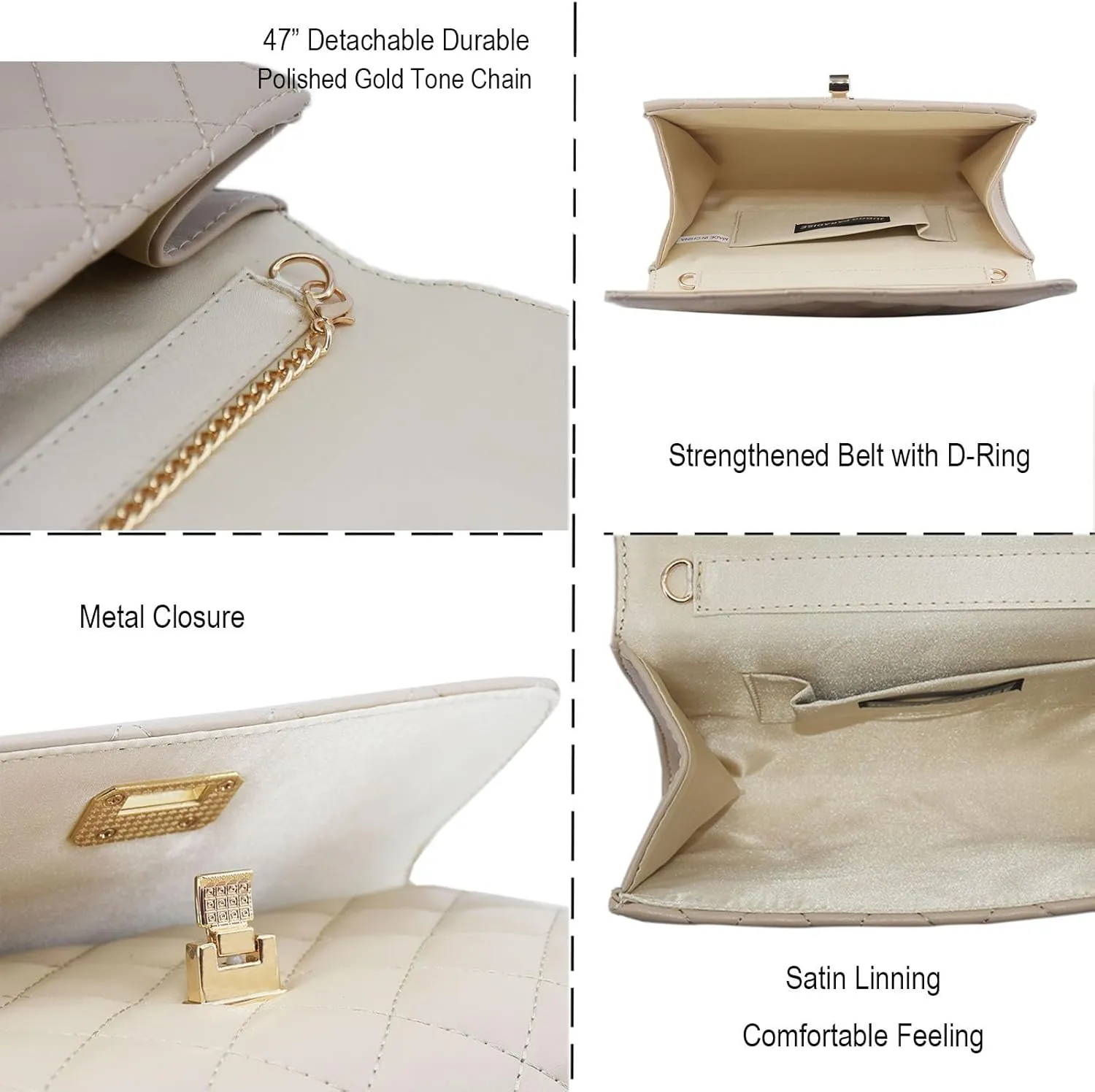 Evening Bag Small Quilted Clutch Purse Vegan Leather Classic Elegant Crossbody Handbag for Women Formal Wedding Party