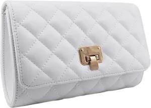 Evening Bag Small Quilted Clutch Purse Vegan Leather Classic Elegant Crossbody Handbag for Women Formal Wedding Party