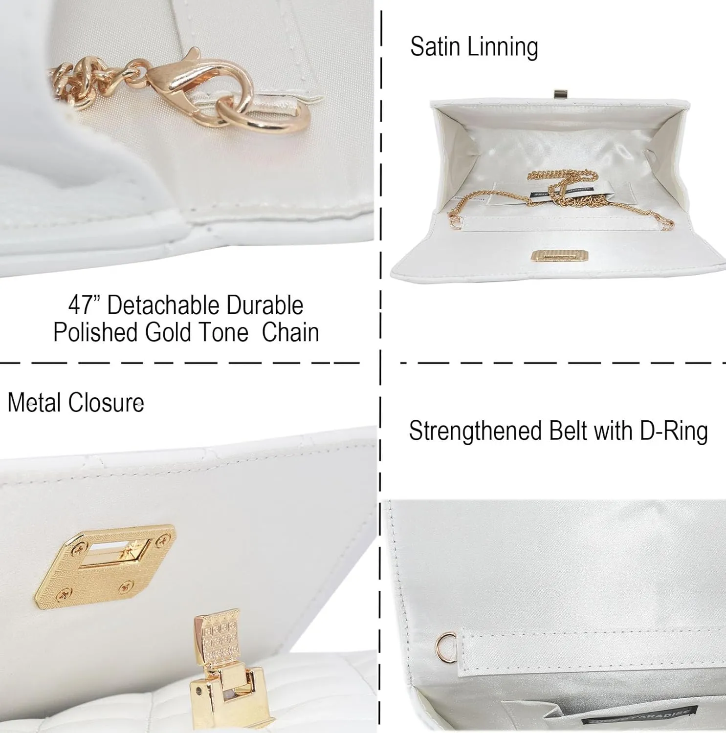 Evening Bag Small Quilted Clutch Purse Vegan Leather Classic Elegant Crossbody Handbag for Women Formal Wedding Party