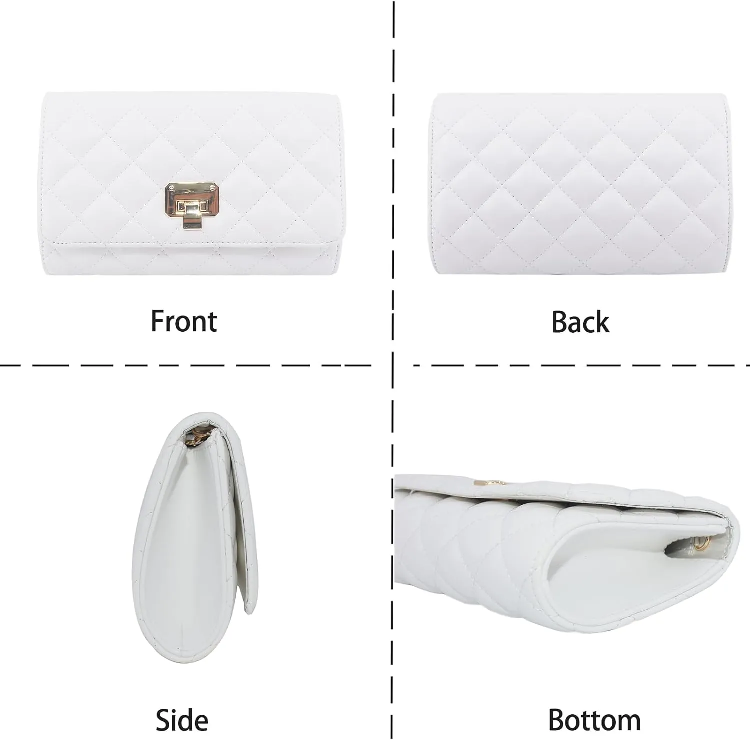 Evening Bag Small Quilted Clutch Purse Vegan Leather Classic Elegant Crossbody Handbag for Women Formal Wedding Party