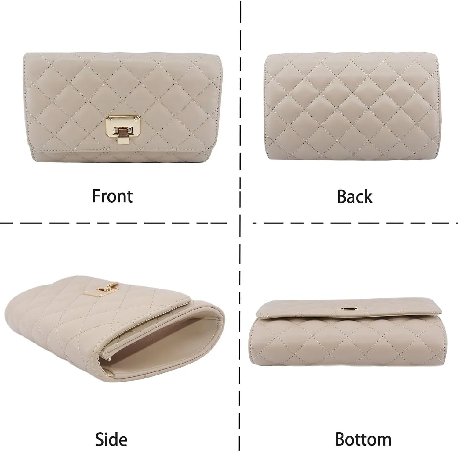 Evening Bag Small Quilted Clutch Purse Vegan Leather Classic Elegant Crossbody Handbag for Women Formal Wedding Party