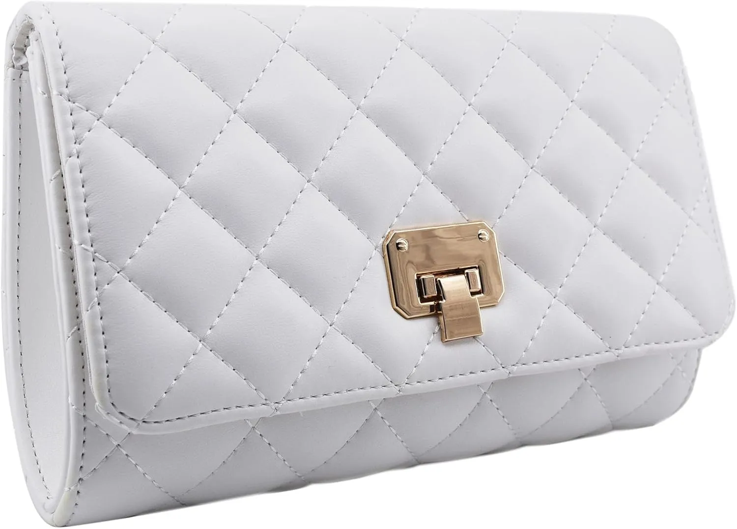 Evening Bag Small Quilted Clutch Purse Vegan Leather Classic Elegant Crossbody Handbag for Women Formal Wedding Party