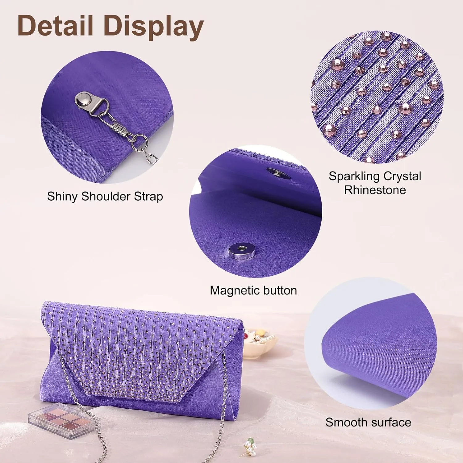 Evening Bags Clutch Purses for Women Formal, Purse Handbag Crossbody Bag Crystal Rhinestone with Chain Strap Shoulder Bag Sparkly for Wedding Guest Party Blue