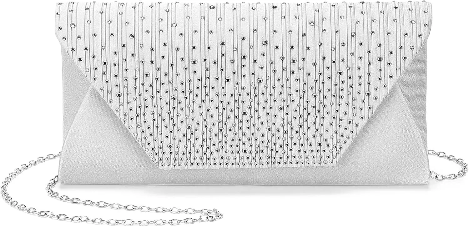 Evening Bags Clutch Purses for Women Formal, Purse Handbag Crossbody Bag Crystal Rhinestone with Chain Strap Shoulder Bag Sparkly for Wedding Guest Party Silver