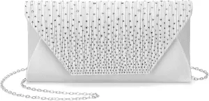 Evening Bags Clutch Purses for Women Formal, Purse Handbag Crossbody Bag Crystal Rhinestone with Chain Strap Shoulder Bag Sparkly for Wedding Guest Party Silver