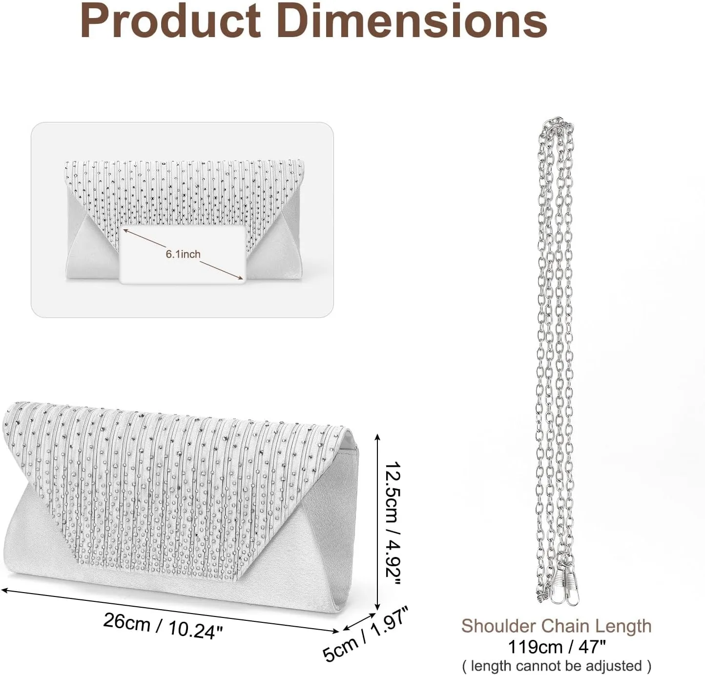 Evening Bags Clutch Purses for Women Formal, Purse Handbag Crossbody Bag Crystal Rhinestone with Chain Strap Shoulder Bag Sparkly for Wedding Guest Party Silver
