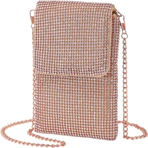 Evening Handbags Clutch Purses for Women, Crossbody Bag Crystal Rhinestone Purse Shoulder Bag Sparkly for Wedding Party Pink