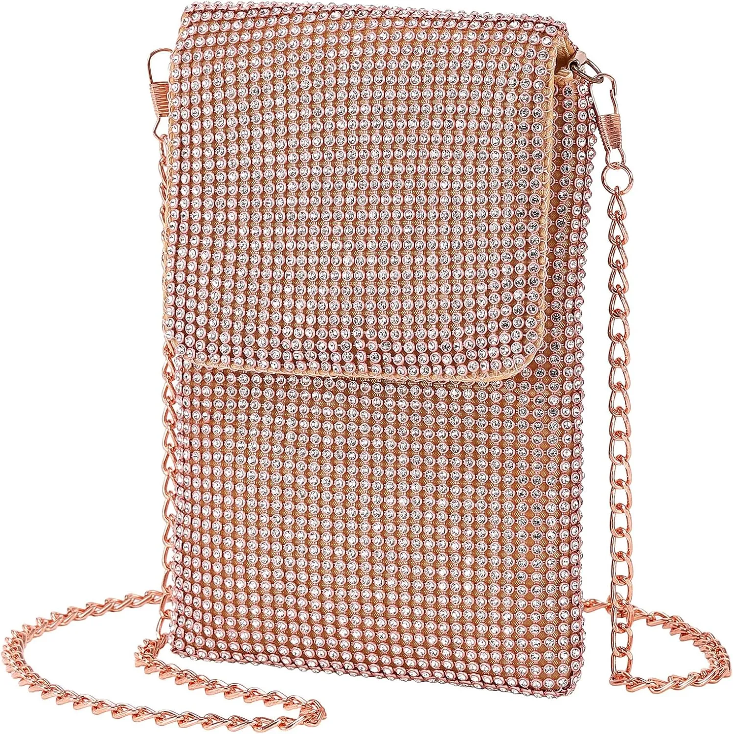 Evening Handbags Clutch Purses for Women, Crossbody Bag Crystal Rhinestone Purse Shoulder Bag Sparkly for Wedding Party Pink