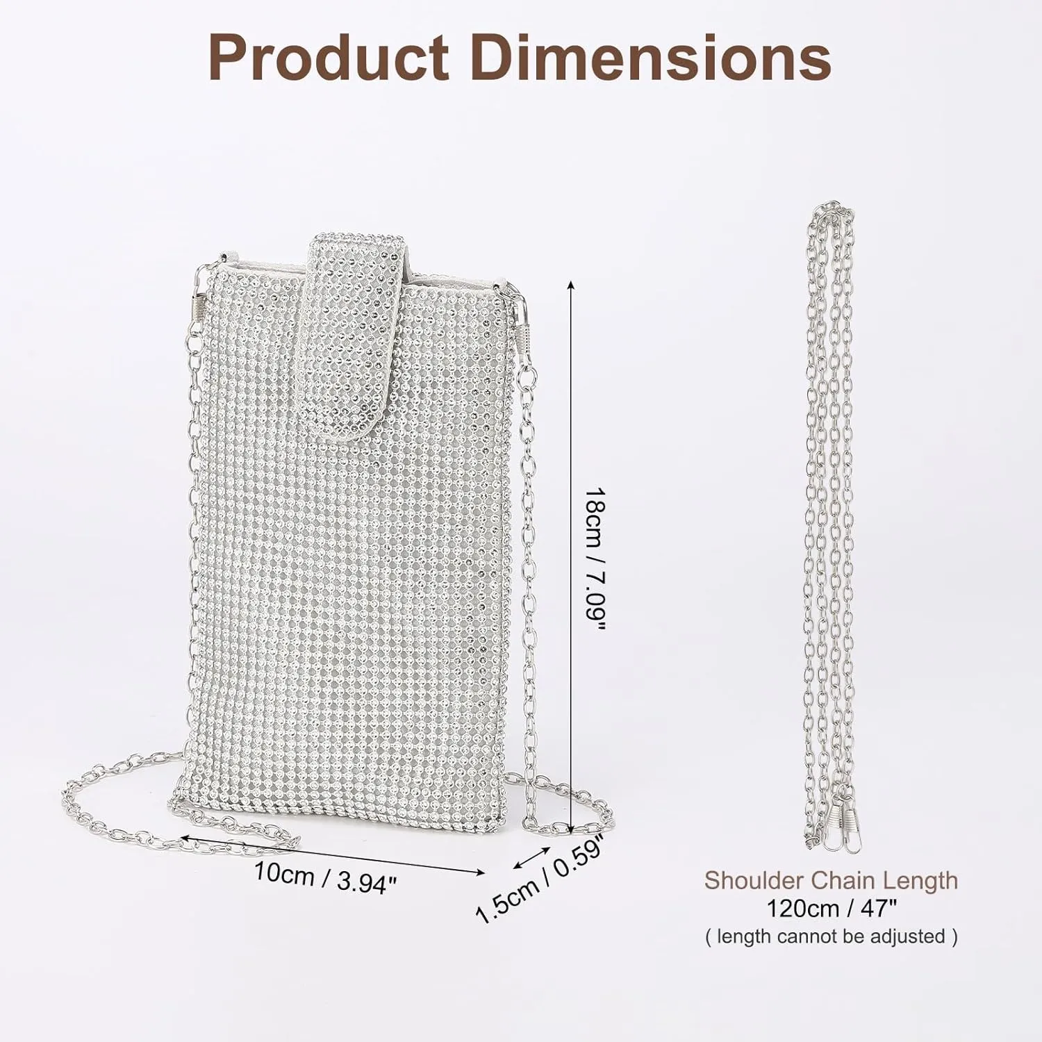 Evening Handbags Clutch Purses for Women, Crossbody Bag Crystal Rhinestone Purse Small Shoulder Bag Sparkly for Wedding Party Silver