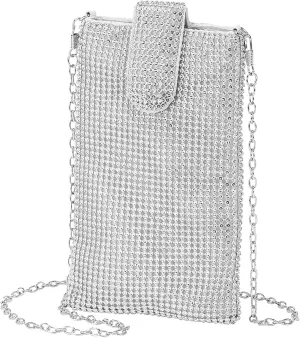 Evening Handbags Clutch Purses for Women, Crossbody Bag Crystal Rhinestone Purse Small Shoulder Bag Sparkly for Wedding Party Silver