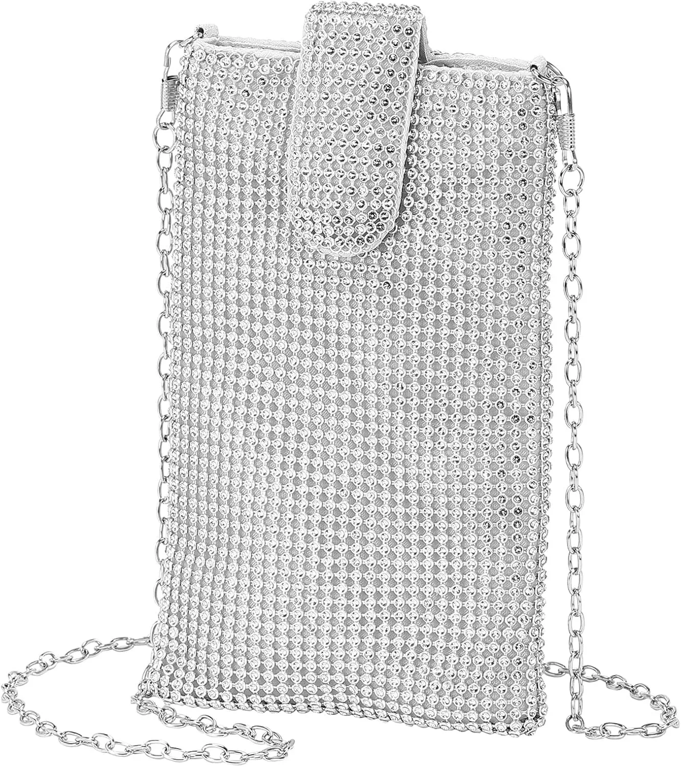 Evening Handbags Clutch Purses for Women, Crossbody Bag Crystal Rhinestone Purse Small Shoulder Bag Sparkly for Wedding Party Silver