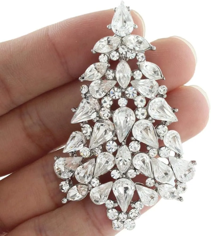 EVER FAITH Women's Party Austrian Crystal Christmas Tree Teardrop Brooch Pin