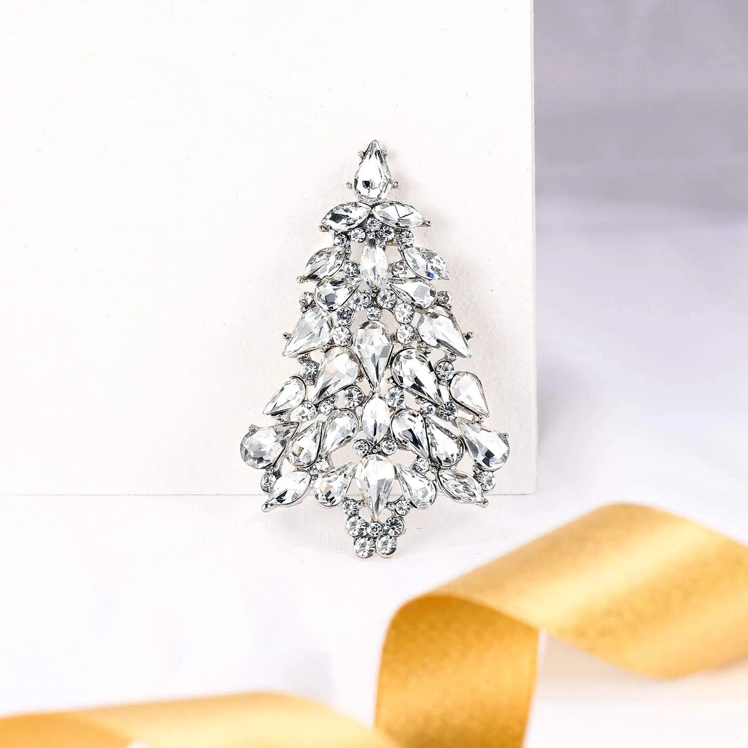 EVER FAITH Women's Party Austrian Crystal Christmas Tree Teardrop Brooch Pin