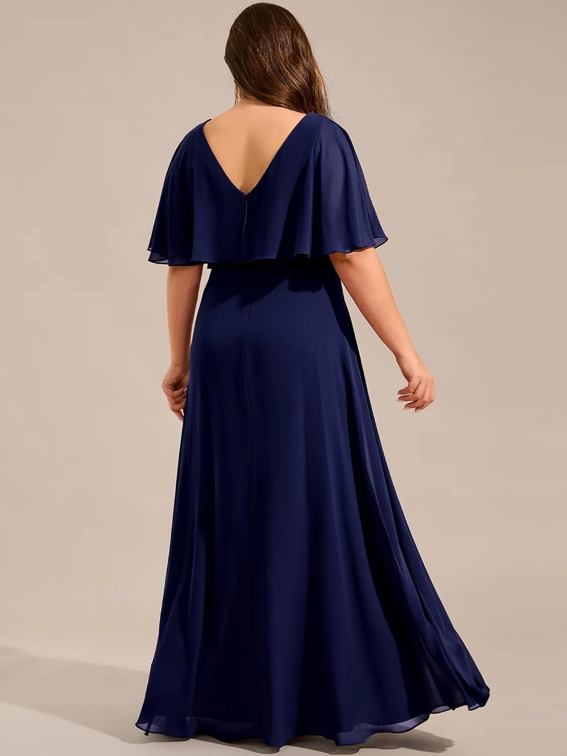 Ever-Pretty Plus Women's Ball Gown V-Neck A Line Chiffon Applique Shawl Short Sleeves Maxi Plus Size Formal Dresses 02289-DA