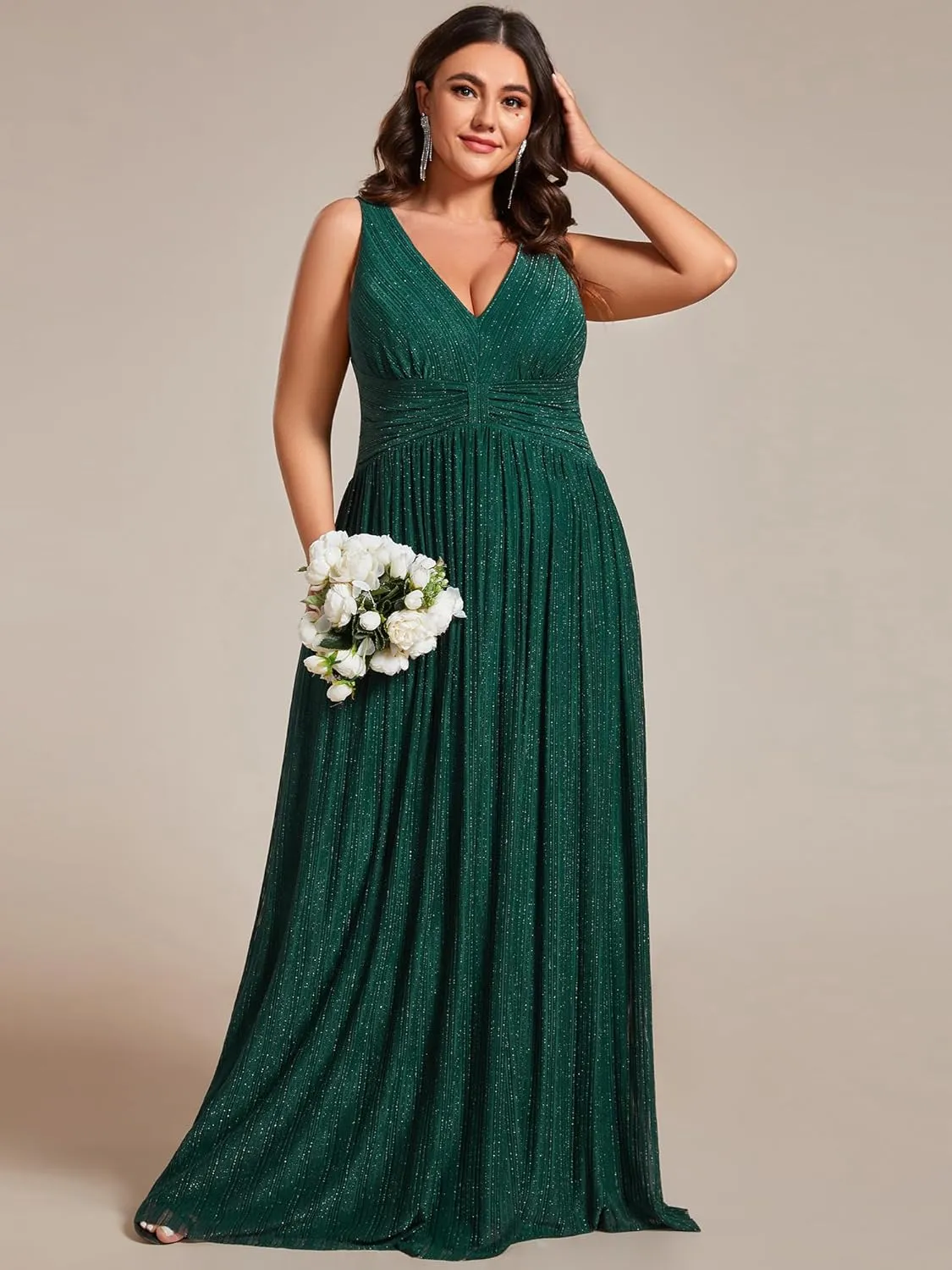 Ever-Pretty Plus Women's Plus Size Glitter Mother of The Bride Dress Pleated Sleeveless Evening Dress 02133-DAPH
