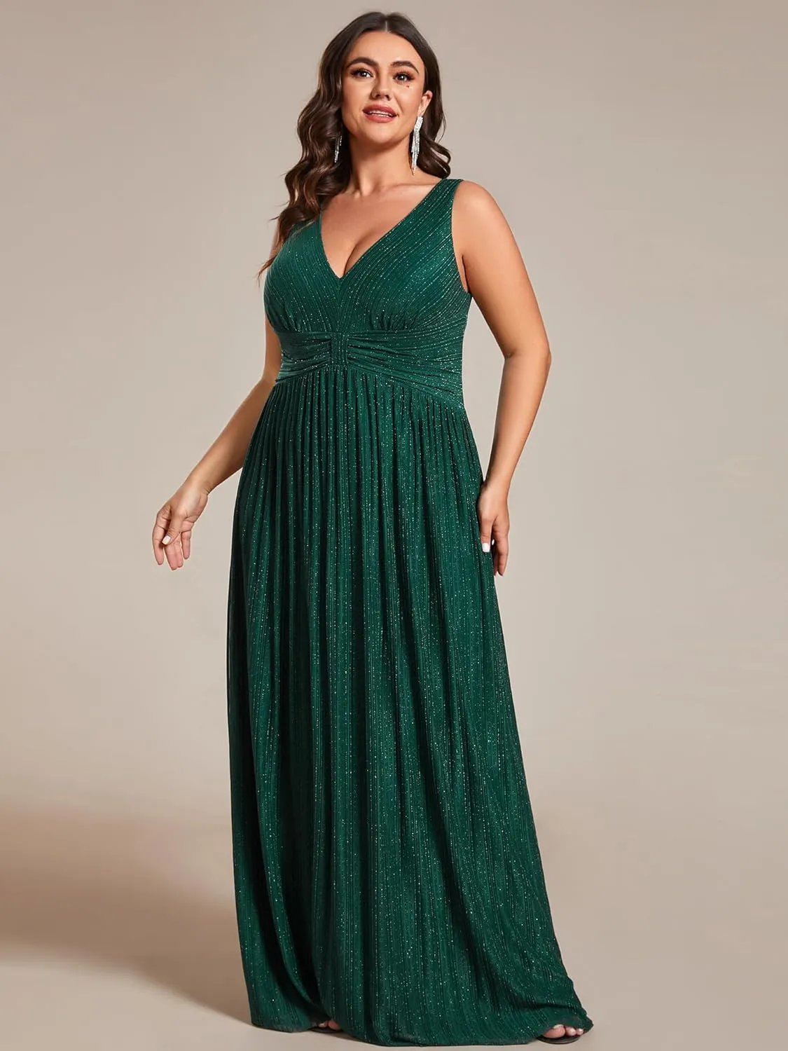 Ever-Pretty Plus Women's Plus Size Glitter Mother of The Bride Dress Pleated Sleeveless Evening Dress 02133-DAPH