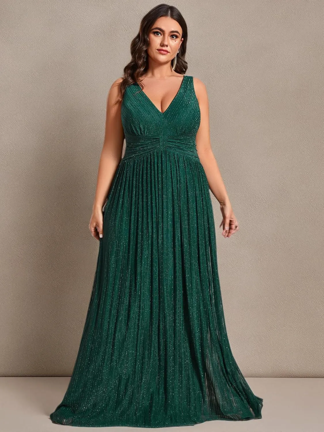 Ever-Pretty Plus Women's Plus Size Glitter Mother of The Bride Dress Pleated Sleeveless Evening Dress 02133-DAPH