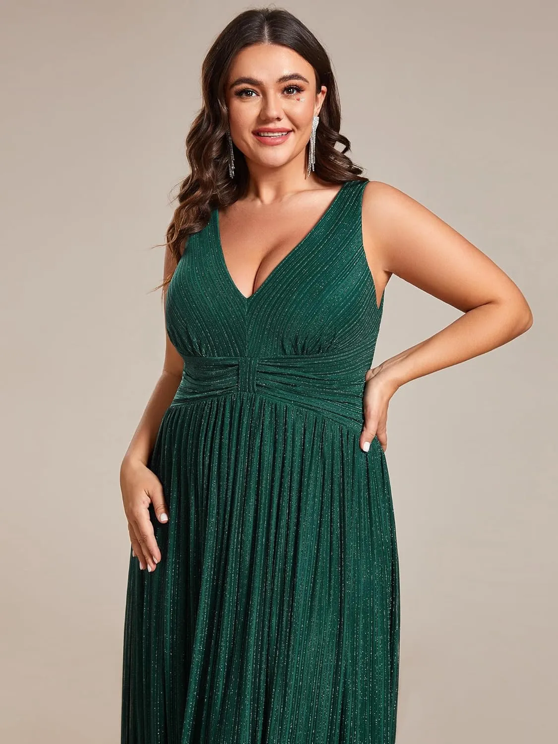 Ever-Pretty Plus Women's Plus Size Glitter Mother of The Bride Dress Pleated Sleeveless Evening Dress 02133-DAPH