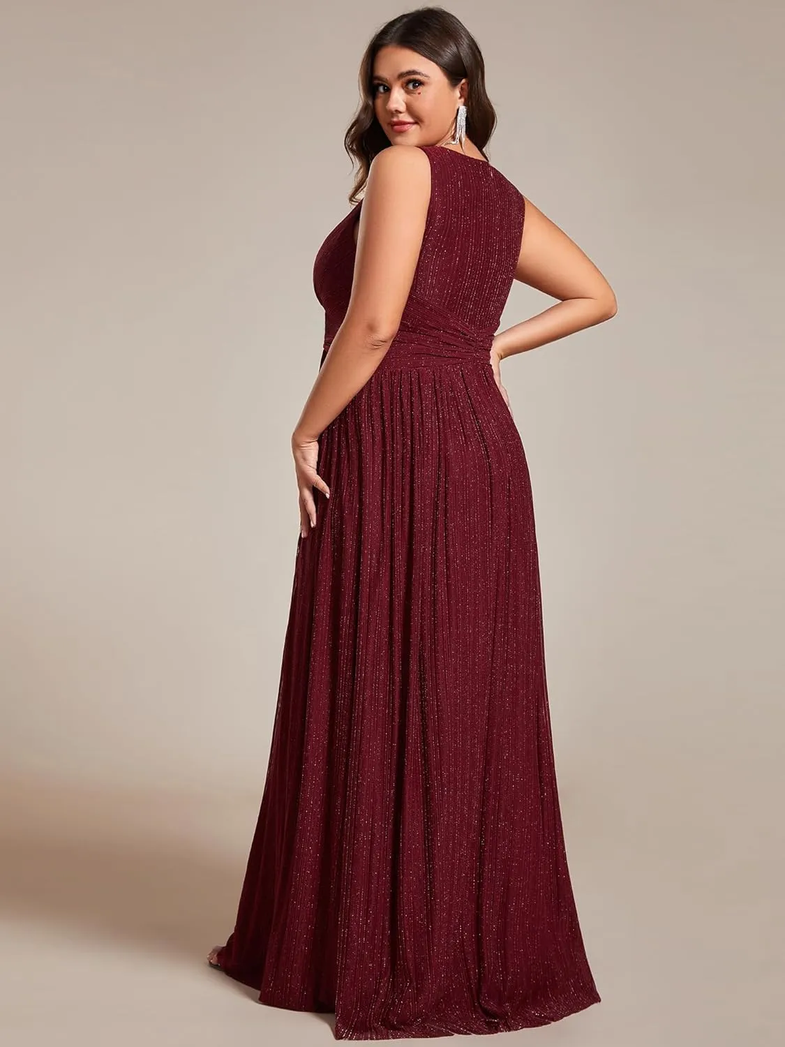Ever-Pretty Plus Women's Plus Size Glitter Mother of The Bride Dress Pleated Sleeveless Evening Dress 02133-DAPH