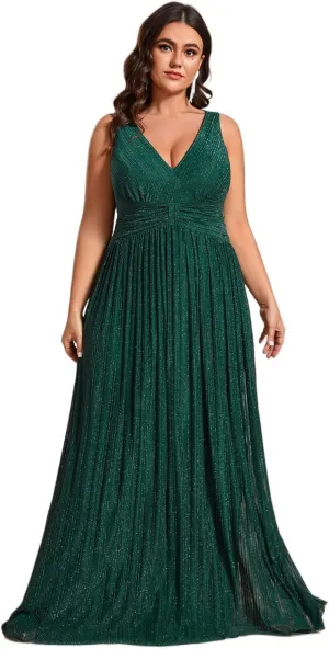 Ever-Pretty Plus Women's Plus Size Glitter Mother of The Bride Dress Pleated Sleeveless Evening Dress 02133-DAPH