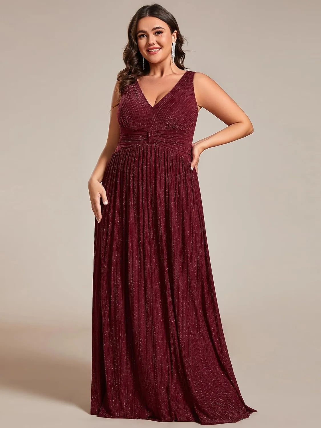 Ever-Pretty Plus Women's Plus Size Glitter Mother of The Bride Dress Pleated Sleeveless Evening Dress 02133-DAPH