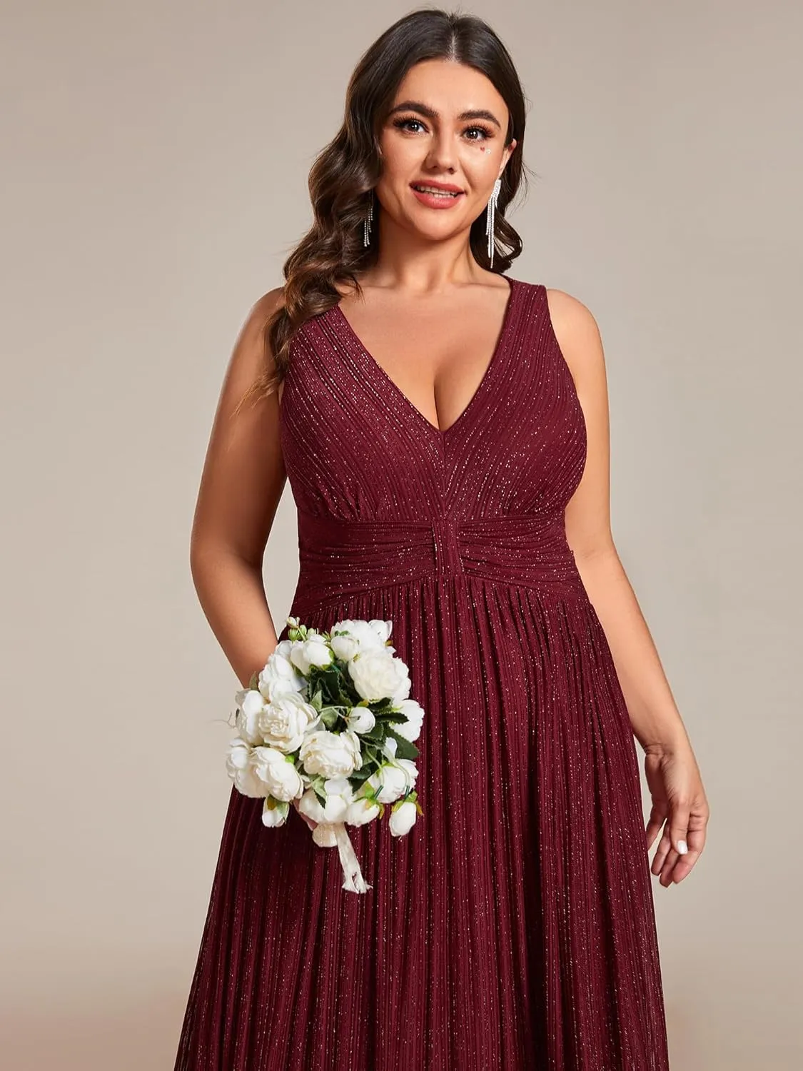 Ever-Pretty Plus Women's Plus Size Glitter Mother of The Bride Dress Pleated Sleeveless Evening Dress 02133-DAPH