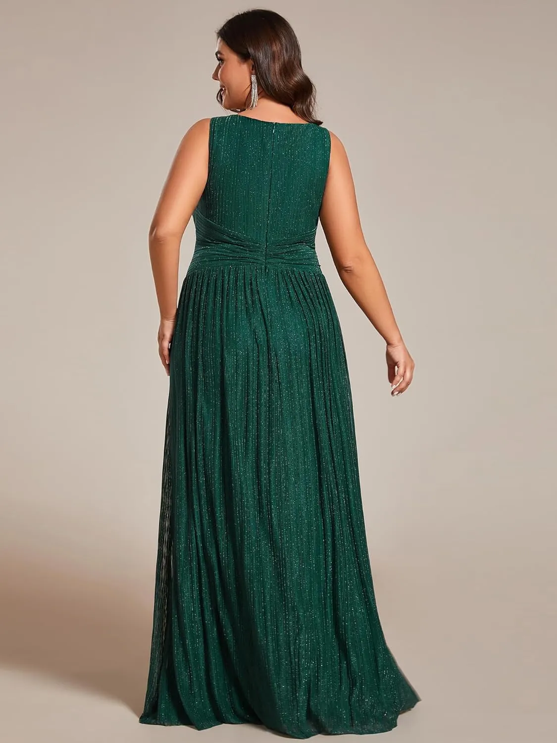 Ever-Pretty Plus Women's Plus Size Glitter Mother of The Bride Dress Pleated Sleeveless Evening Dress 02133-DAPH
