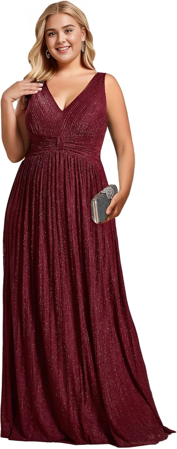Ever-Pretty Plus Women's Plus Size Glitter Mother of The Bride Dress Pleated Sleeveless Evening Dress 02133-DAPH