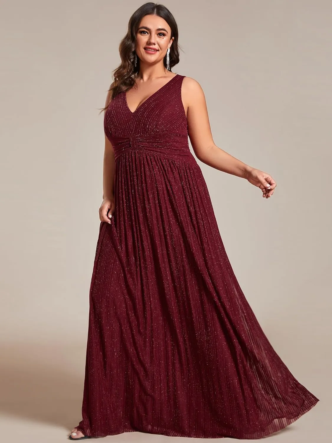 Ever-Pretty Plus Women's Plus Size Glitter Mother of The Bride Dress Pleated Sleeveless Evening Dress 02133-DAPH