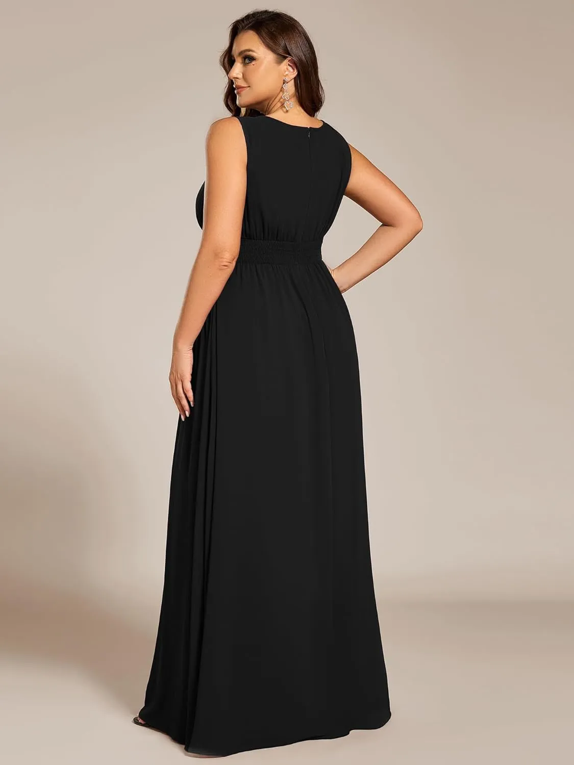 Ever-Pretty Plus Women's Round Neck A Line Sequin Waist Hollow Out Plus Size Chiffon Maxi Formal Bridesmaid Dresses 01955-DA