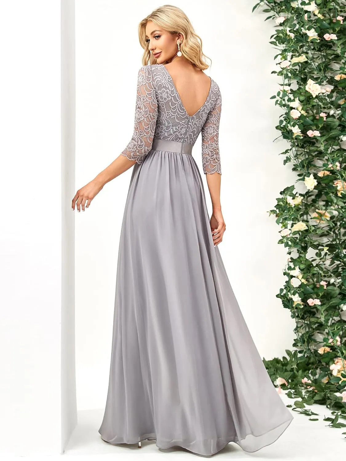 Ever-Pretty Women's Bridesmaid Dresses 3/4 Sleeve Empire Waist Maxi Mother of The Bride Dresses 07412