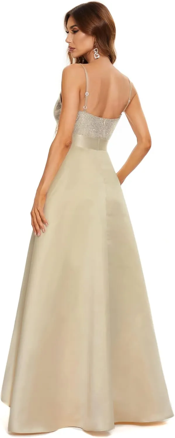 Ever-Pretty Women's Bridesmaid Dresses Summer Glitter V-Neck A-line High-Low Wedding Guest Dresses 00667