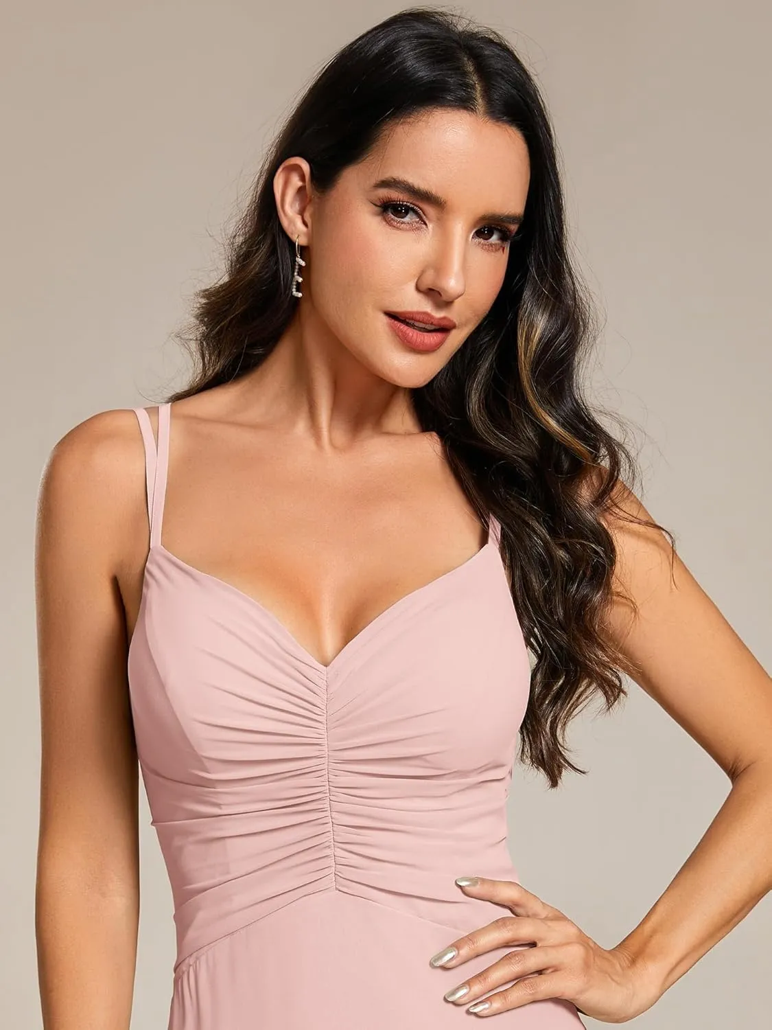 Ever-Pretty Women's Chiffon V-Neck Flowy Pleated Chiffon Spaghetti Straps Elegant Bridesmaid Dresses S0021