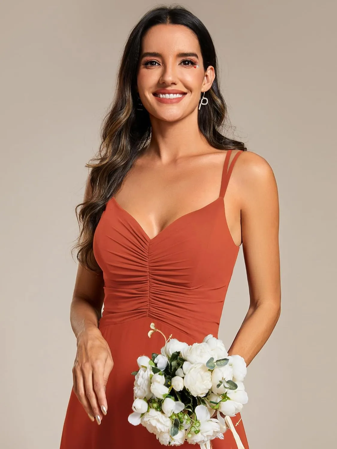 Ever-Pretty Women's Chiffon V-Neck Flowy Pleated Chiffon Spaghetti Straps Elegant Bridesmaid Dresses S0021
