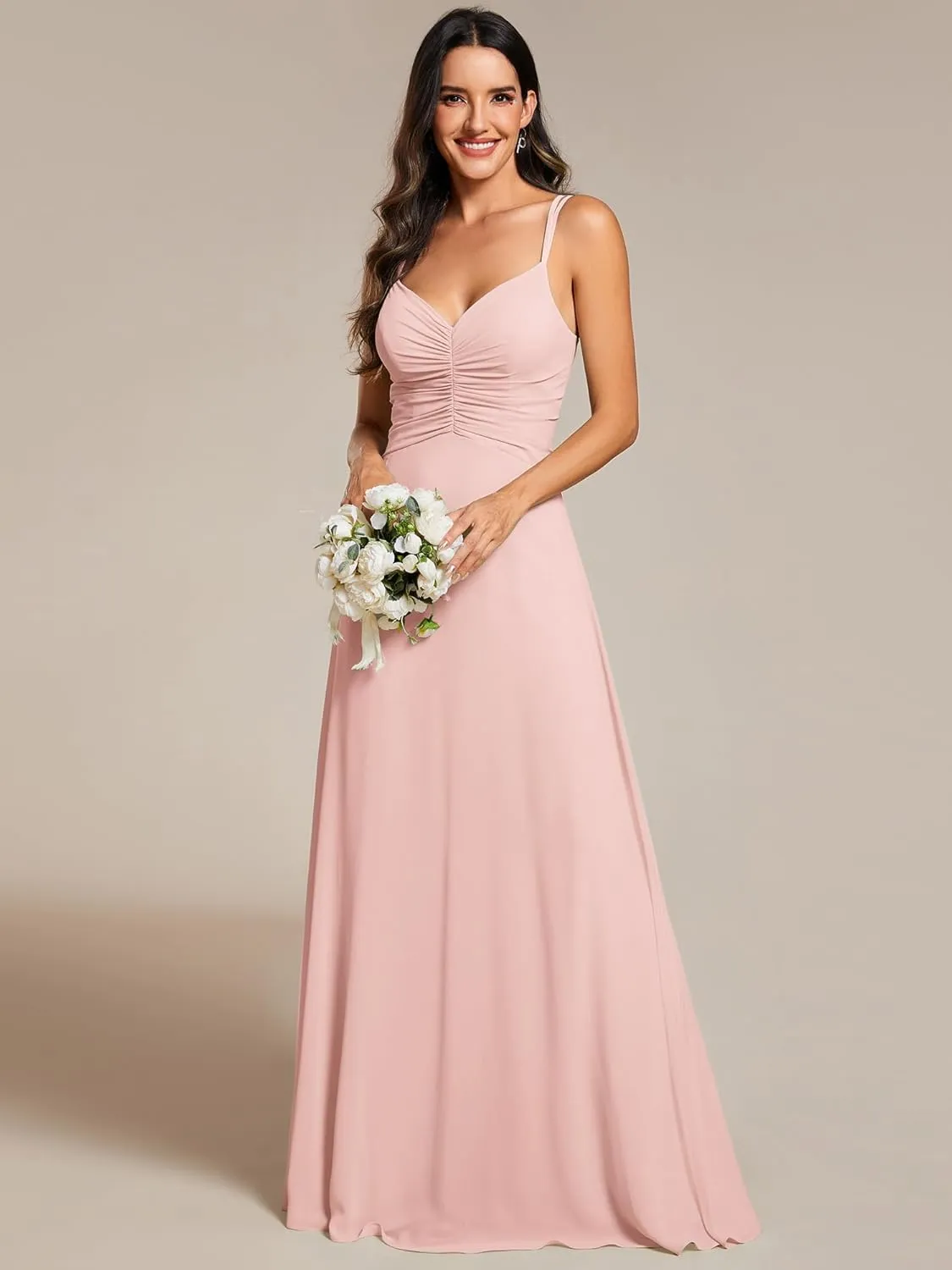 Ever-Pretty Women's Chiffon V-Neck Flowy Pleated Chiffon Spaghetti Straps Elegant Bridesmaid Dresses S0021