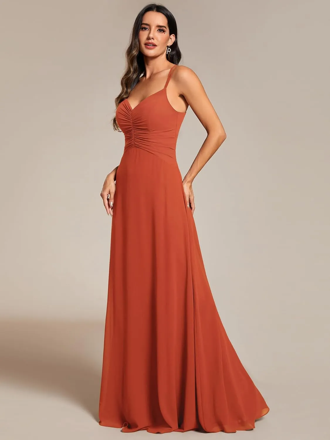 Ever-Pretty Women's Chiffon V-Neck Flowy Pleated Chiffon Spaghetti Straps Elegant Bridesmaid Dresses S0021
