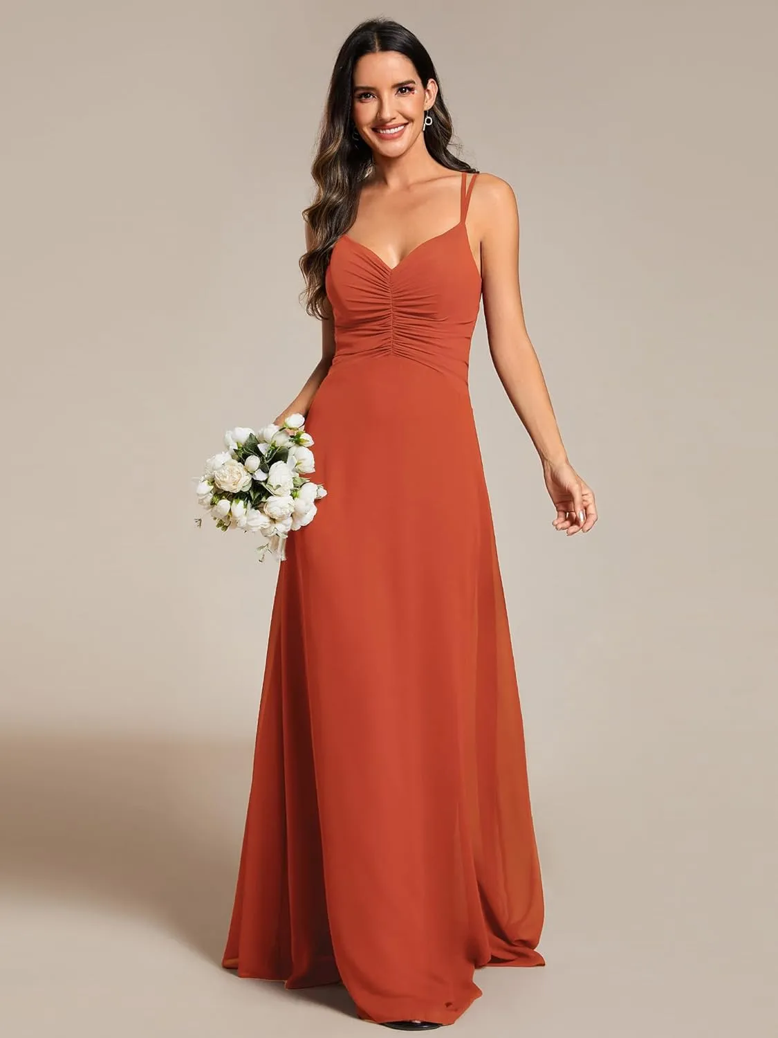 Ever-Pretty Women's Chiffon V-Neck Flowy Pleated Chiffon Spaghetti Straps Elegant Bridesmaid Dresses S0021
