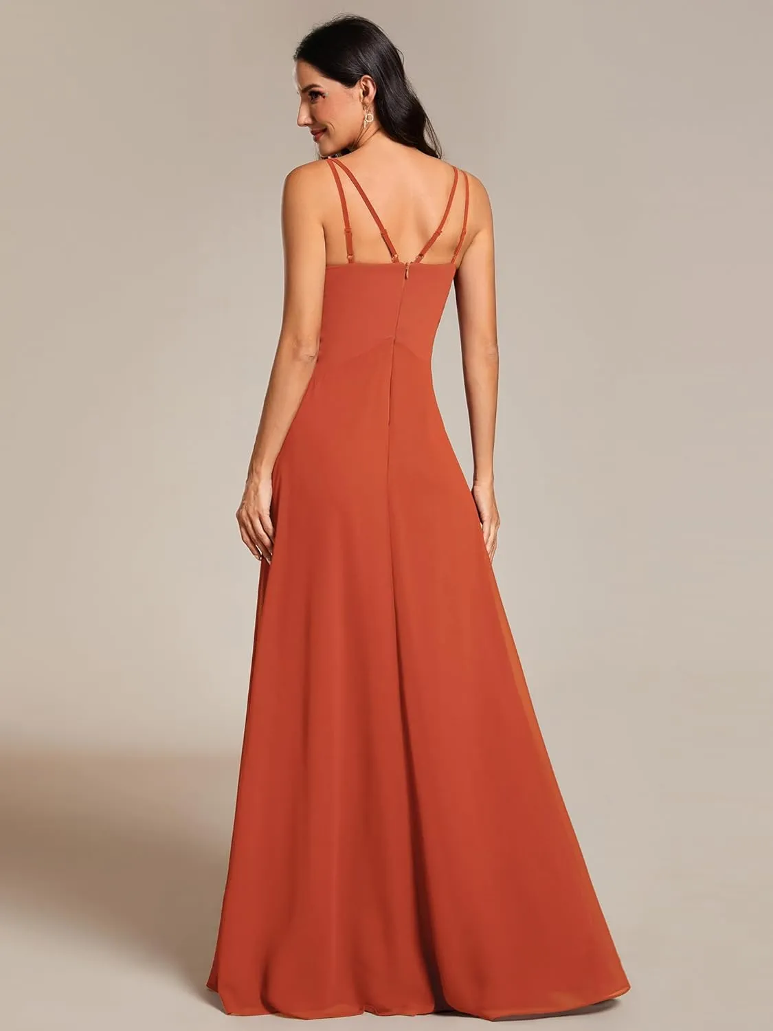 Ever-Pretty Women's Chiffon V-Neck Flowy Pleated Chiffon Spaghetti Straps Elegant Bridesmaid Dresses S0021