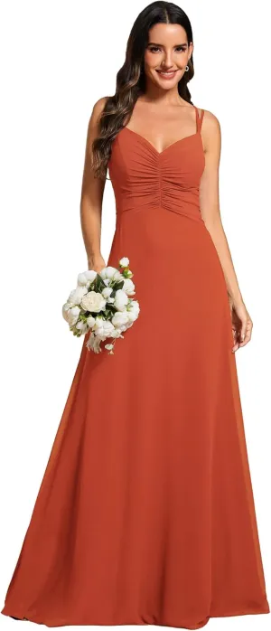 Ever-Pretty Women's Chiffon V-Neck Flowy Pleated Chiffon Spaghetti Straps Elegant Bridesmaid Dresses S0021