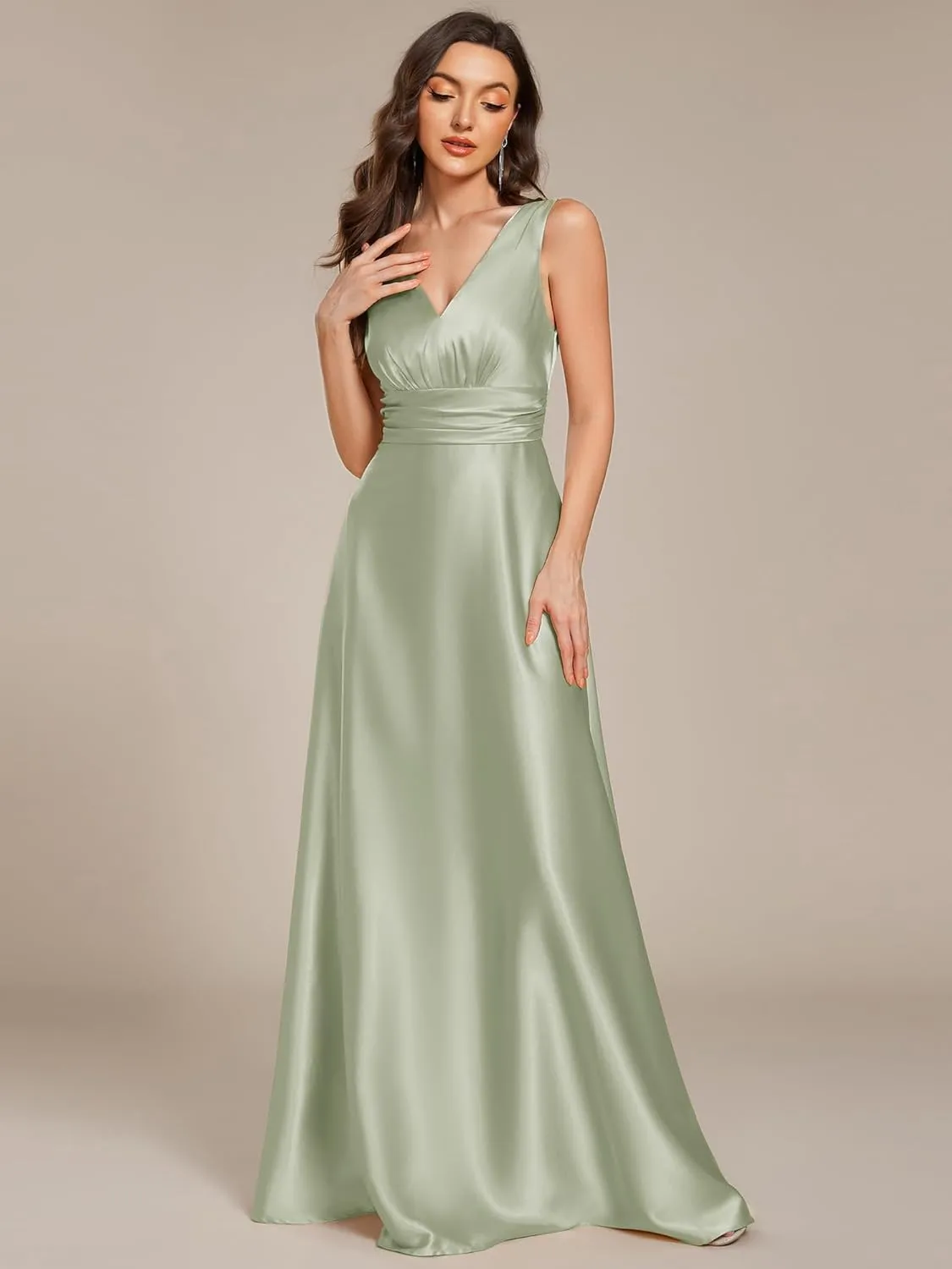 Ever-Pretty Women's Double-V-Neck Floor-Length Empire Waist Satin Formal Dress with Pockets 02326