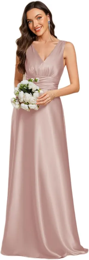 Ever-Pretty Women's Double-V-Neck Floor-Length Empire Waist Satin Formal Dress with Pockets 02326