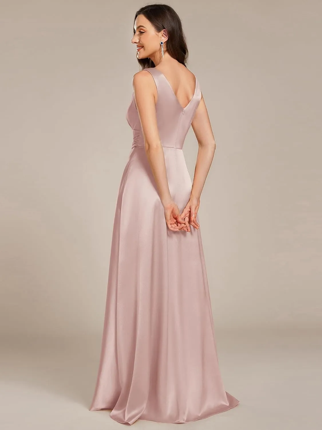 Ever-Pretty Women's Double-V-Neck Floor-Length Empire Waist Satin Formal Dress with Pockets 02326