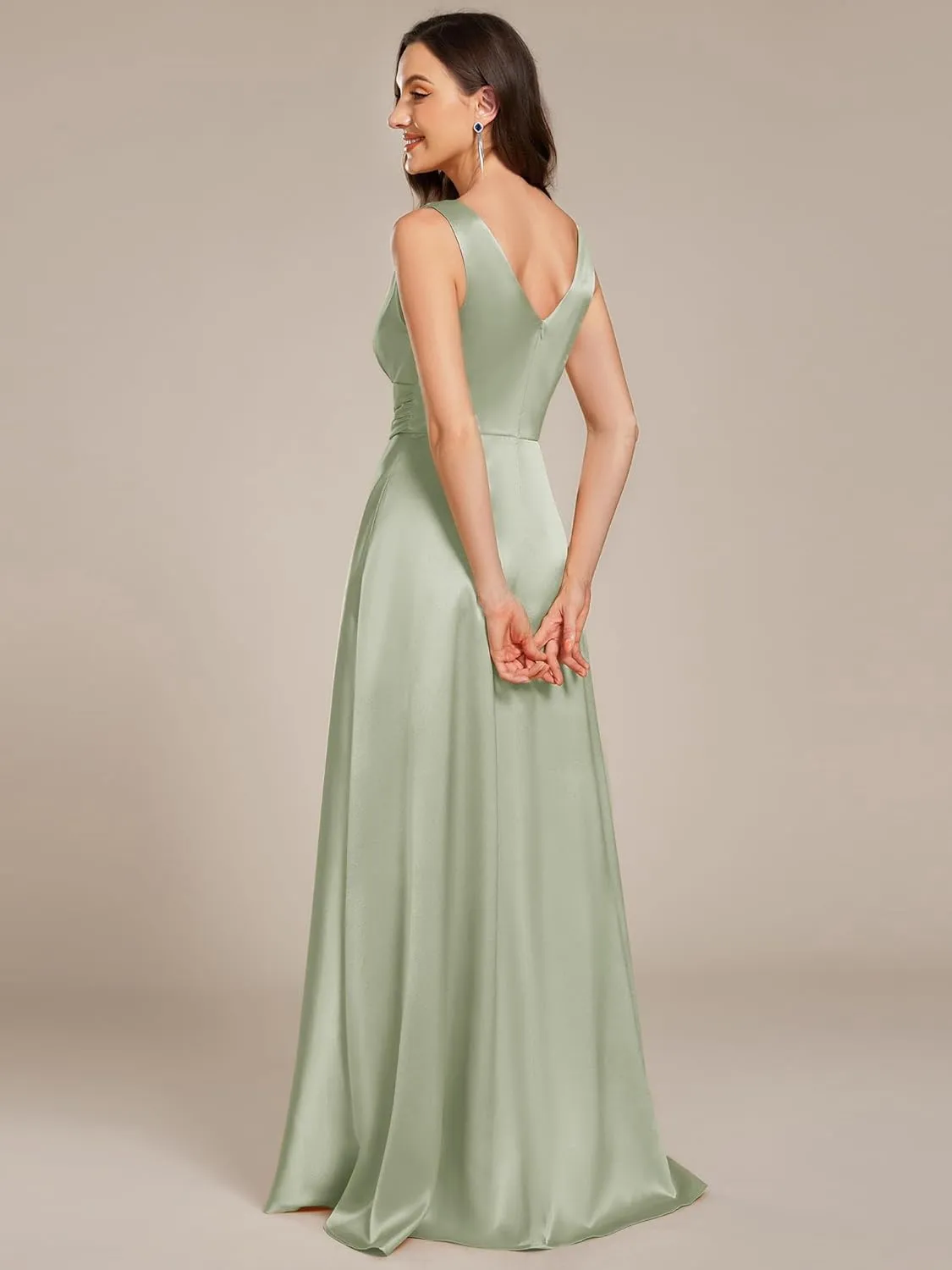 Ever-Pretty Women's Double-V-Neck Floor-Length Empire Waist Satin Formal Dress with Pockets 02326
