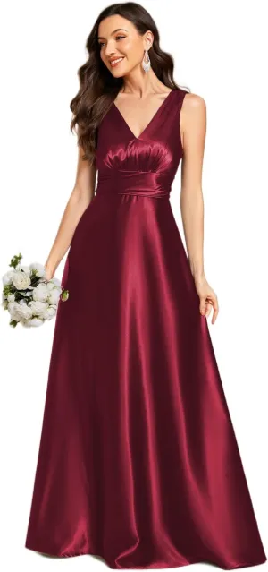 Ever-Pretty Women's Double-V-Neck Floor-Length Empire Waist Satin Formal Dress with Pockets 02326