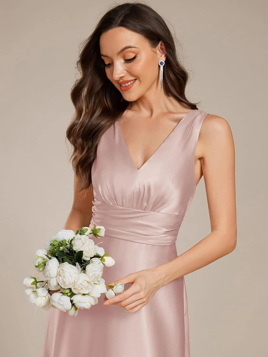 Ever-Pretty Women's Double-V-Neck Floor-Length Empire Waist Satin Formal Dress with Pockets 02326